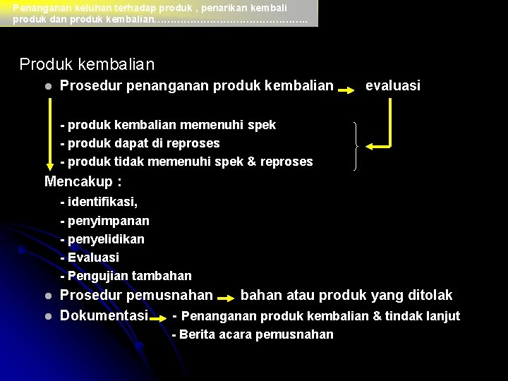 Penanganan keluhan terhadap produk , penarikan kembali produk dan produk kembalian……………………. . Produk kembalian