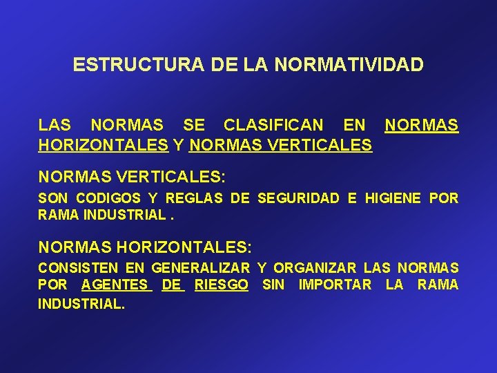 ESTRUCTURA DE LA NORMATIVIDAD LAS NORMAS SE CLASIFICAN EN NORMAS HORIZONTALES Y NORMAS VERTICALES: