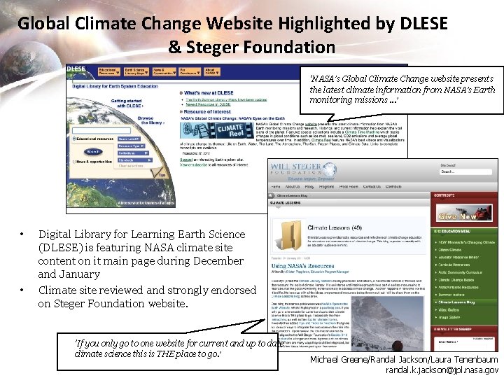 Global Climate Change Website Highlighted by DLESE & Steger Foundation ‘NASA’s Global Climate Change