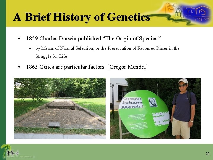 A Brief History of Genetics • 1859 Charles Darwin published “The Origin of Species.