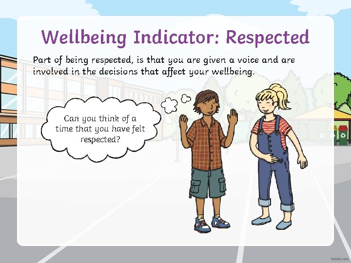 Wellbeing Indicator: Respected Part of being respected, is that you are given a voice