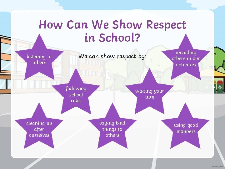 How Can We Show Respect in School? listening to others We can show respect