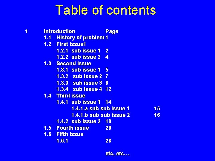 Table of contents 1 Introduction Page 1. 1 History of problem 1 1. 2