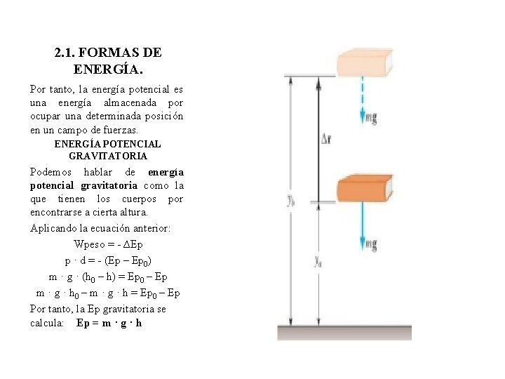 2. 1. FORMAS DE ENERGÍA. Por tanto, la energía potencial es una energía almacenada