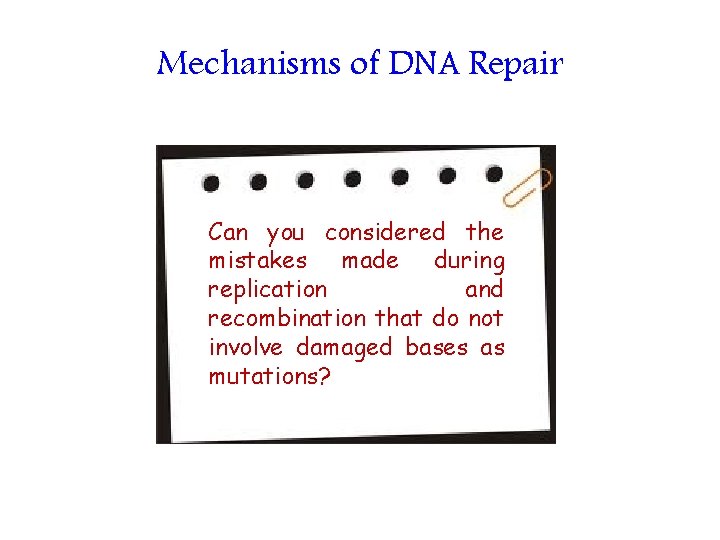 Mechanisms of DNA Repair Can you considered the mistakes made during replication and recombination