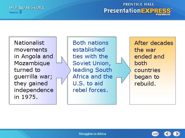 Section 2 Nationalist movements in Angola and Mozambique turned to guerrilla war; they gained