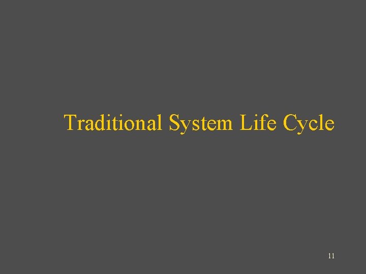 Traditional System Life Cycle 11 