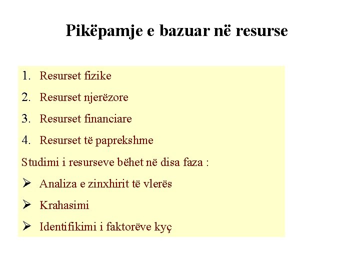 Pikëpamje e bazuar në resurse 1. Resurset fizike 2. Resurset njerëzore 3. Resurset financiare