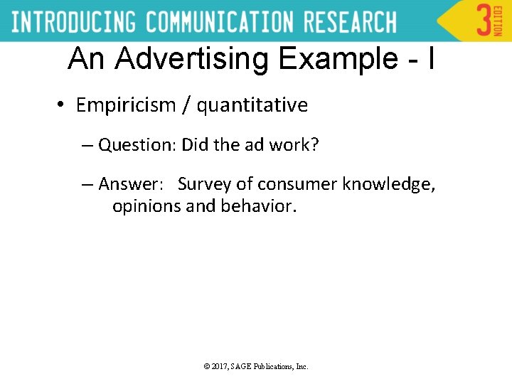 An Advertising Example - I • Empiricism / quantitative – Question: Did the ad