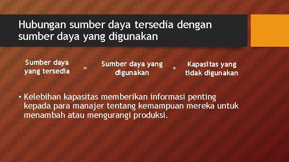 Hubungan sumber daya tersedia dengan sumber daya yang digunakan Sumber daya yang tersedia =