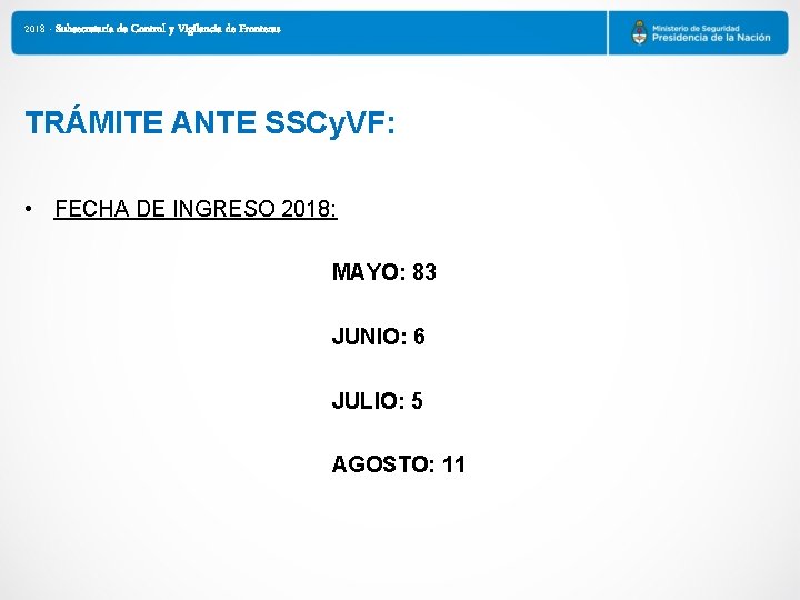 2018 - Subsecretaría de Control y Vigilancia de Fronteras TRÁMITE ANTE SSCy. VF: •
