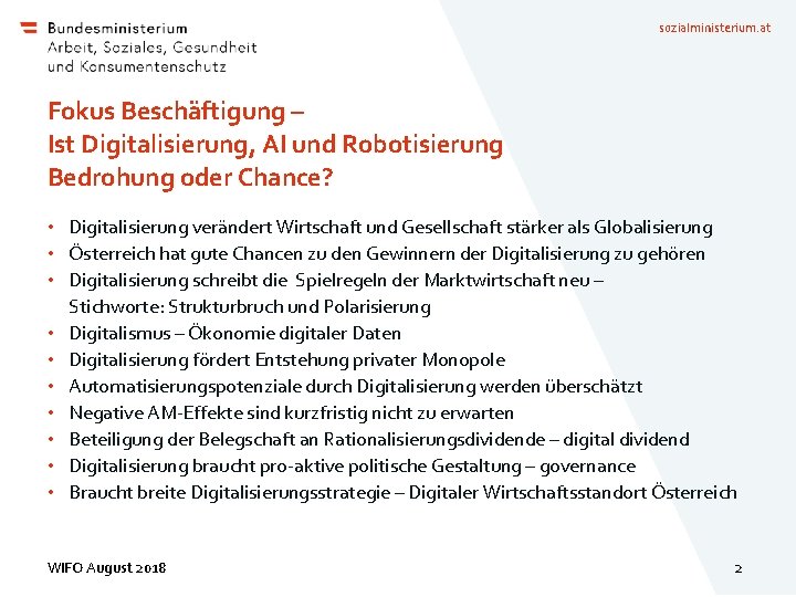 sozialministerium. at Fokus Beschäftigung – Ist Digitalisierung, AI und Robotisierung Bedrohung oder Chance? •