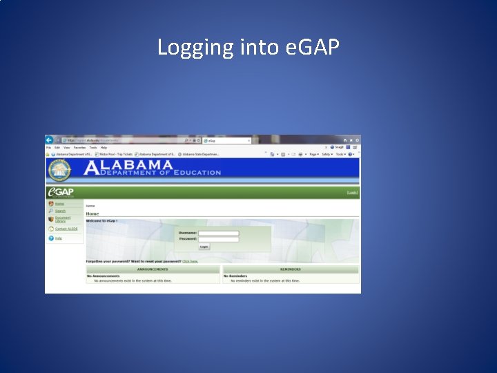 Logging into e. GAP 