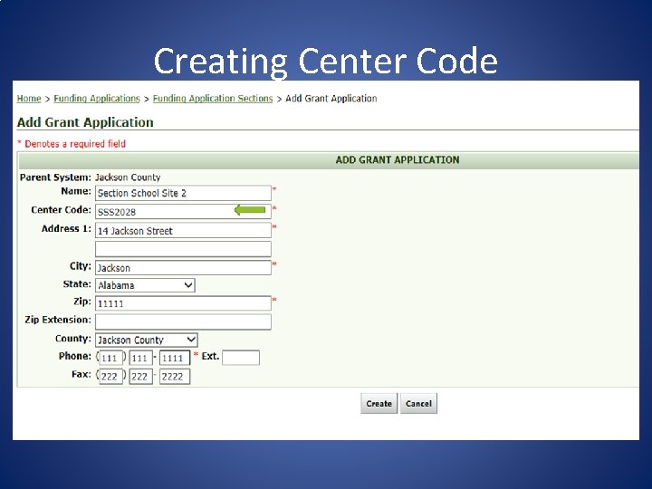 Creating Center Code 