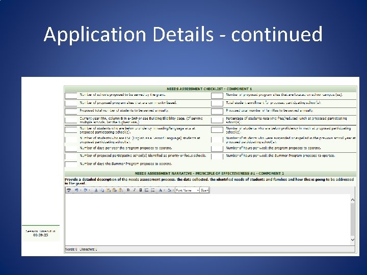 Application Details - continued 
