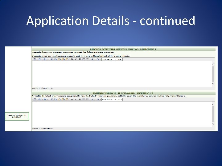 Application Details - continued 