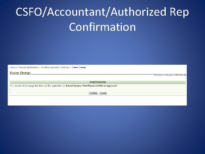 CSFO/Accountant/Authorized Rep Confirmation 