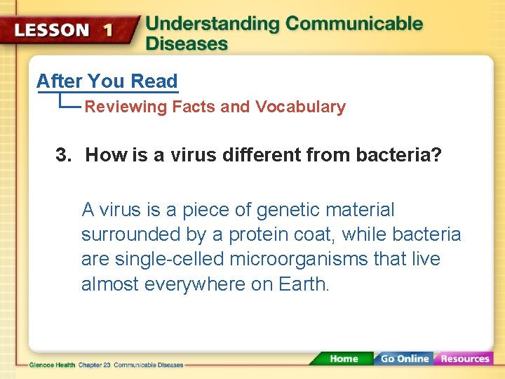After You Read Reviewing Facts and Vocabulary 3. How is a virus different from