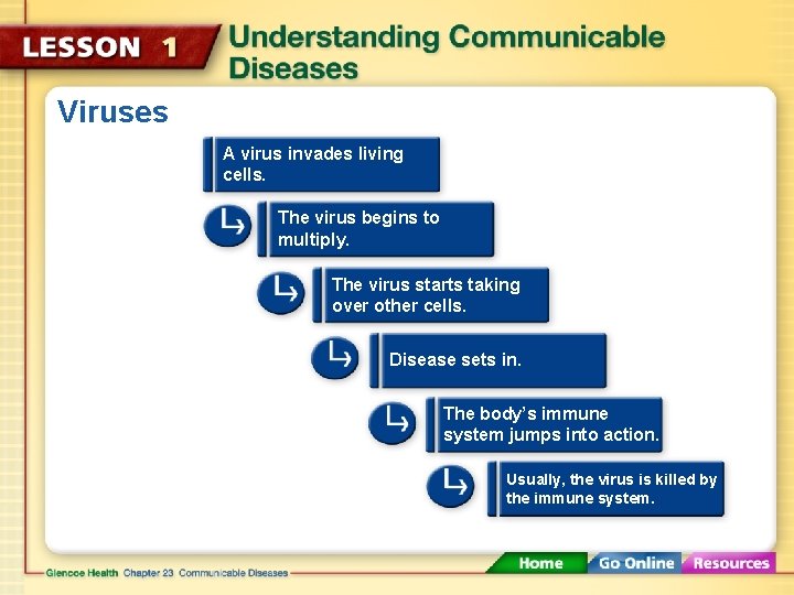 Viruses A virus invades living cells. The virus begins to multiply. The virus starts