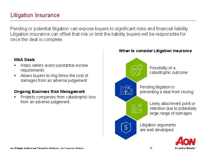 Litigation Insurance Pending or potential litigation can expose buyers to significant risks and financial