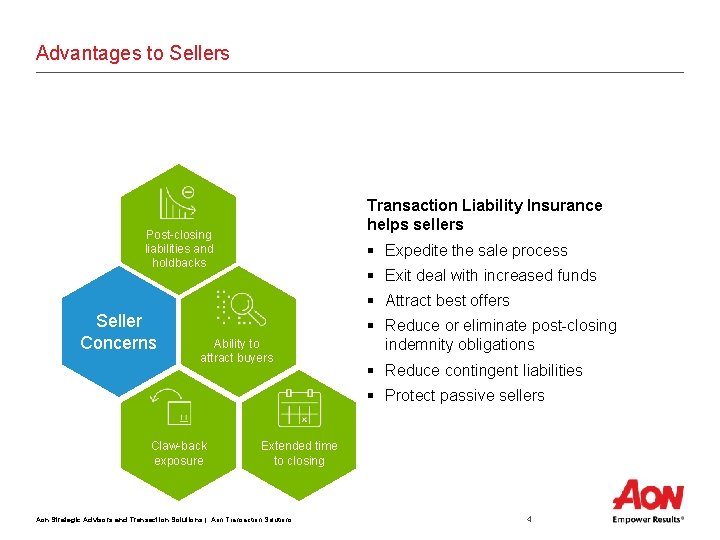 Advantages to Sellers Transaction Liability Insurance helps sellers Post-closing liabilities and holdbacks § Expedite