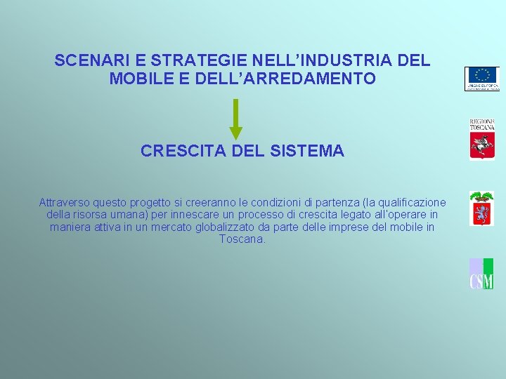 SCENARI E STRATEGIE NELL’INDUSTRIA DEL MOBILE E DELL’ARREDAMENTO CRESCITA DEL SISTEMA Attraverso questo progetto