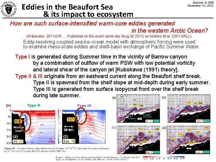 Eddies in the Beaufort Sea & its impact to ecosystem Seminar at AWI November