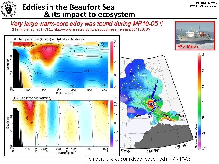 Eddies in the Beaufort Sea & its impact to ecosystem Seminar at AWI November