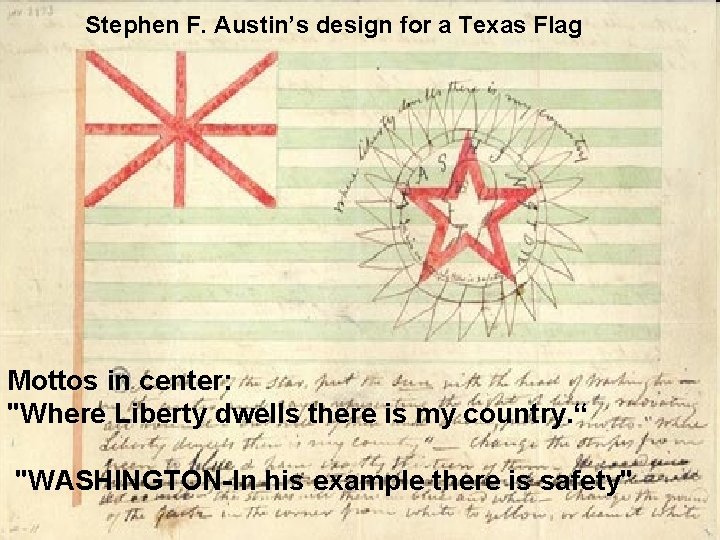Stephen F. Austin’s design for a Texas Flag Mottos in center: "Where Liberty dwells