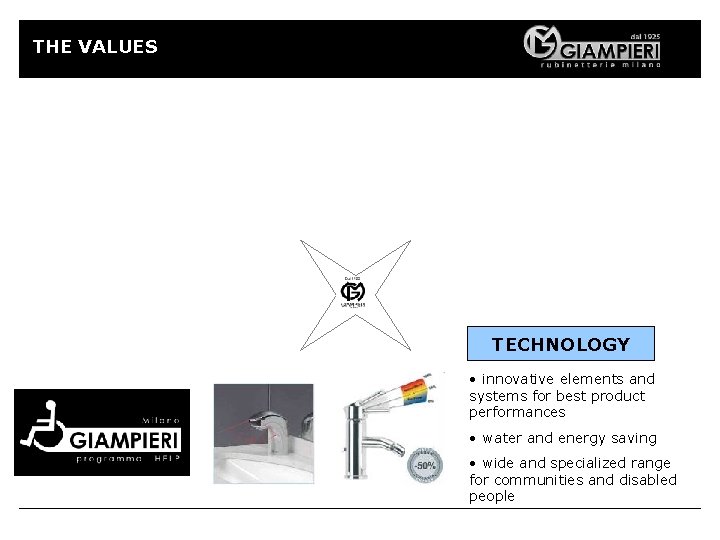 THE VALUES TECHNOLOGY • innovative elements and systems for best product performances • water