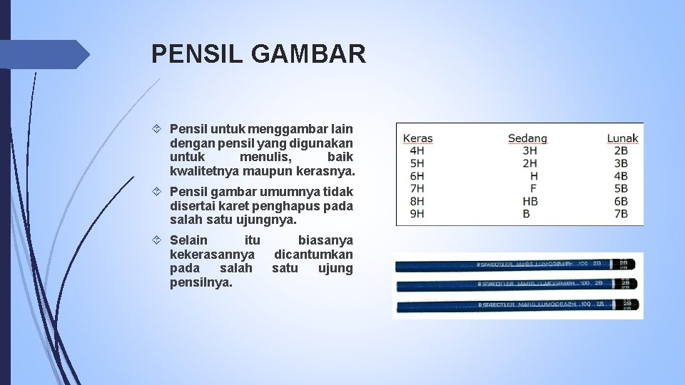 PENSIL GAMBAR Pensil untuk menggambar lain dengan pensil yang digunakan untuk menulis, baik kwalitetnya