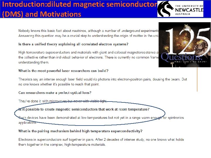 Introduction: diluted magnetic semiconductor (DMS) and Motivations 