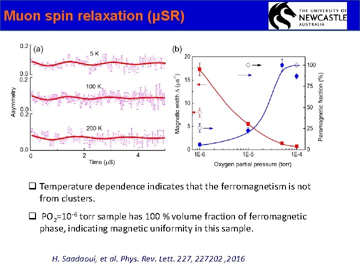 Muon spin relaxation (μSR) q Temperature dependence indicates that the ferromagnetism is not from