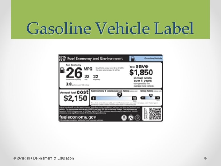 Gasoline Vehicle Label ©Virginia Department of Education 