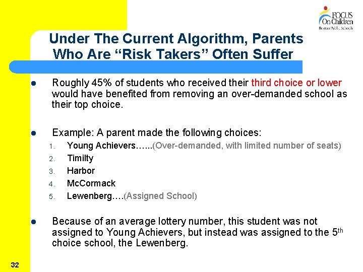 Under The Current Algorithm, Parents Who Are “Risk Takers” Often Suffer l Roughly 45%