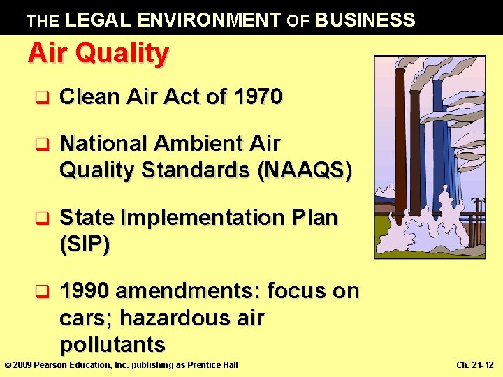 THE LEGAL ENVIRONMENT OF BUSINESS Air Quality q Clean Air Act of 1970 q