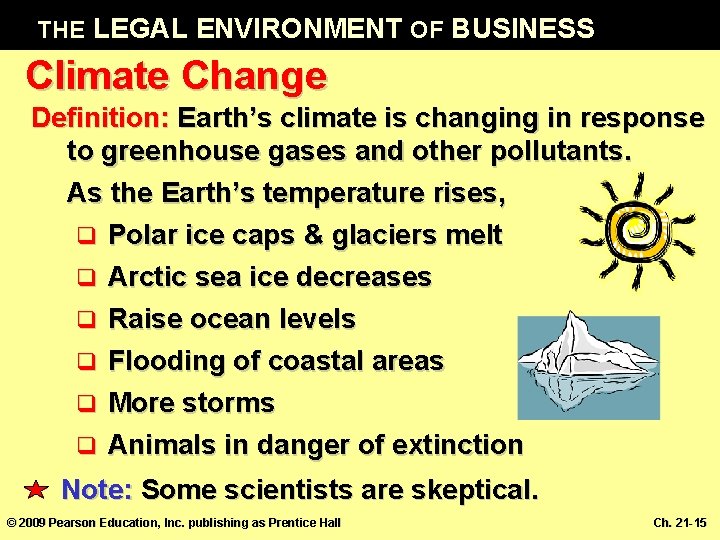 THE LEGAL ENVIRONMENT OF BUSINESS Climate Change Definition: Earth’s climate is changing in response