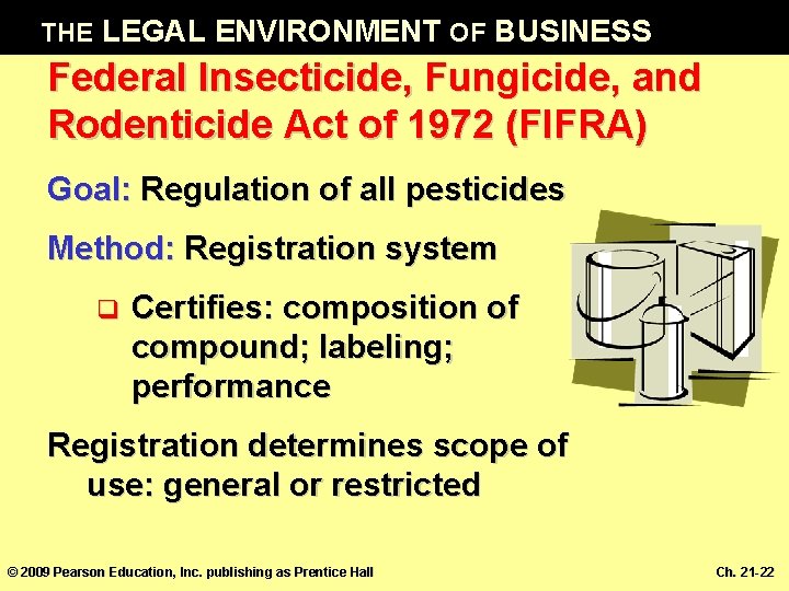 THE LEGAL ENVIRONMENT OF BUSINESS Federal Insecticide, Fungicide, and Rodenticide Act of 1972 (FIFRA)