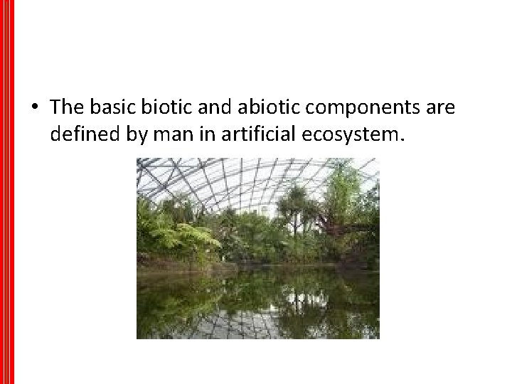 • The basic biotic and abiotic components are defined by man in artificial