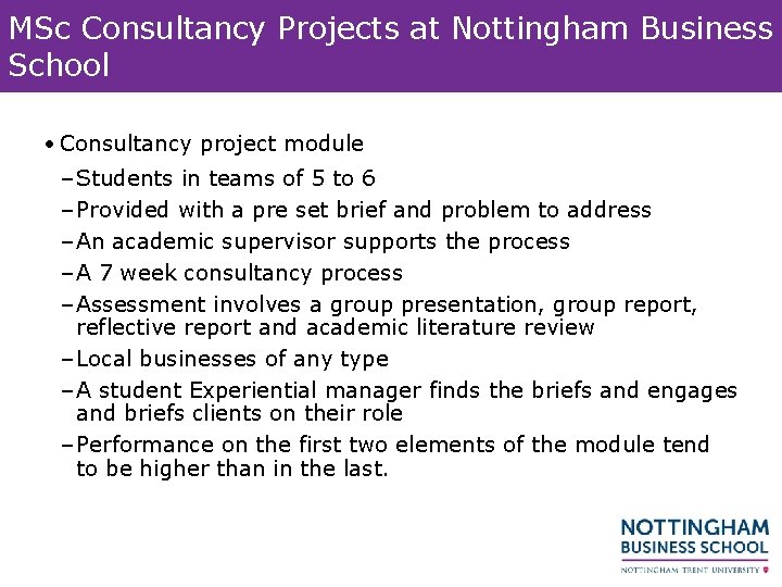 MSc Consultancy Projects at Nottingham Business Click to edit Master title style School •