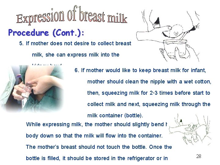 Procedure (Cont. ): 5. If mother does not desire to collect breast milk, she