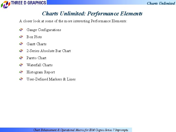 Charts Unlimited: Performance Elements A closer look at some of the more interesting Performance