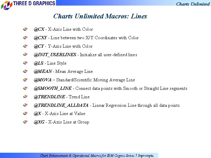 Charts Unlimited Macros: Lines @CX - X-Axis Line with Color @CXY - Line between