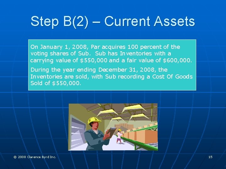 Step B(2) – Current Assets On January 1, 2008, Par acquires 100 percent of