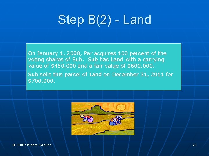 Step B(2) - Land On January 1, 2008, Par acquires 100 percent of the