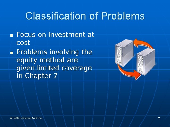Classification of Problems n n Focus on investment at cost Problems involving the equity