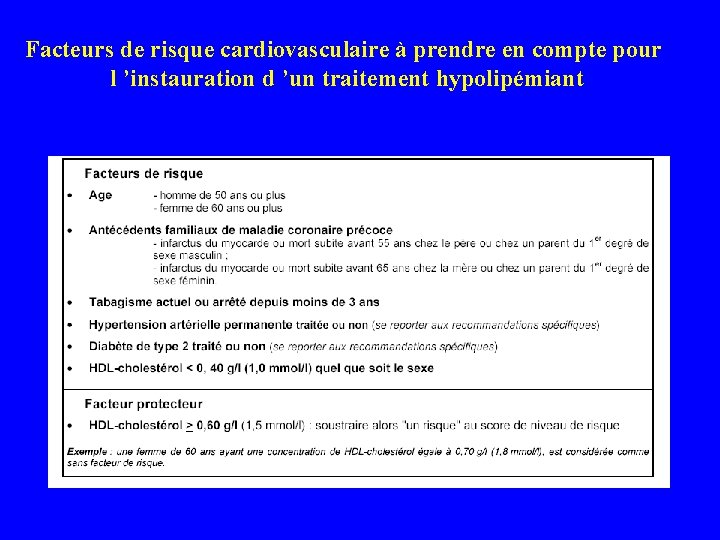 Facteurs de risque cardiovasculaire à prendre en compte pour l ’instauration d ’un traitement