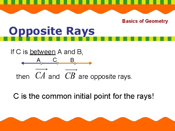 Basics of Geometry Opposite Rays If C is between A and B, A then