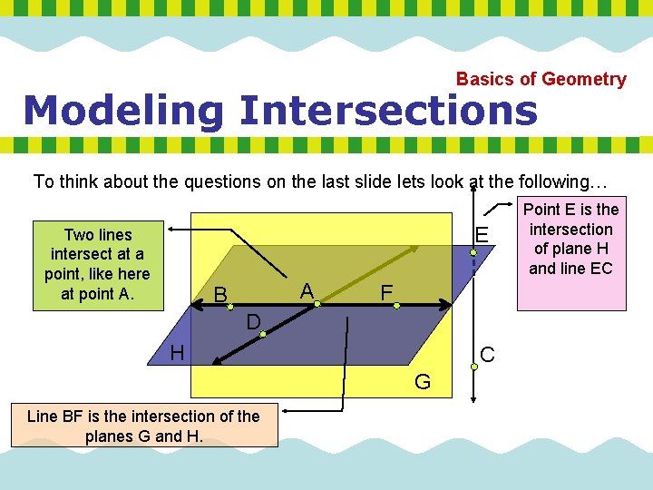 Basics of Geometry Modeling Intersections To think about the questions on the last slide