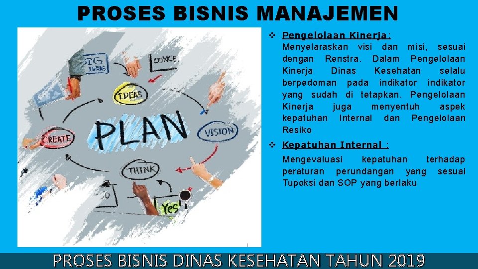 PROSES BISNIS MANAJEMEN v Pengelolaan Kinerja: Menyelaraskan visi dan misi, sesuai dengan Renstra. Dalam